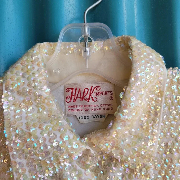 Vintage Hark  Imports White Sequins Button Down Long Sleeves Shirt Top luxury - Picture 4 of 15